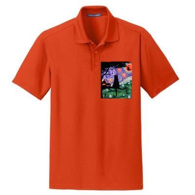 Spooky Cat Art Painting Halloween Dry Zone Grid Polo