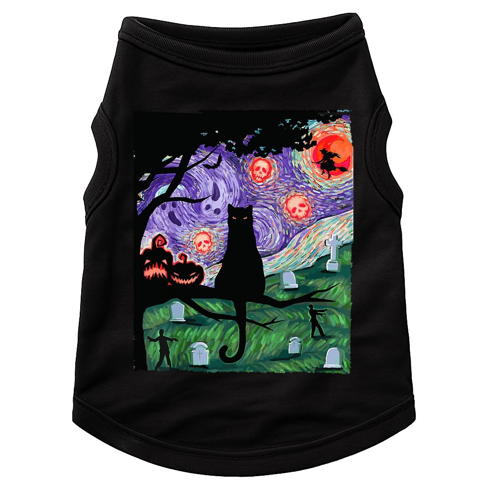 Spooky Cat Art Painting Halloween Doggie Tank
