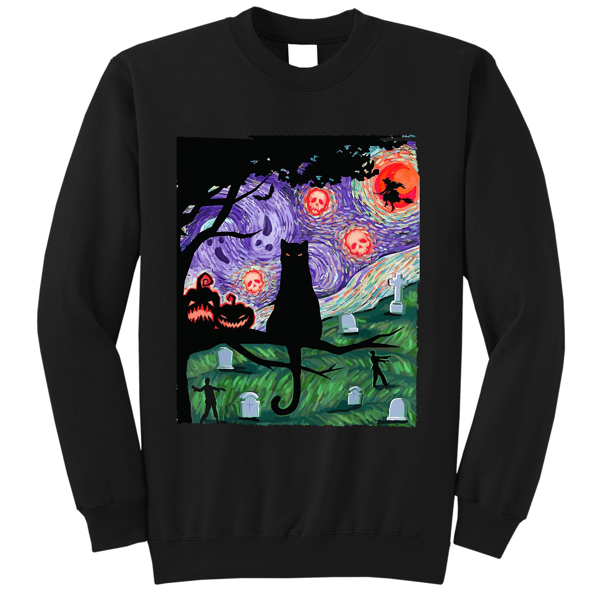 Spooky Cat Art Painting Halloween Sweatshirt