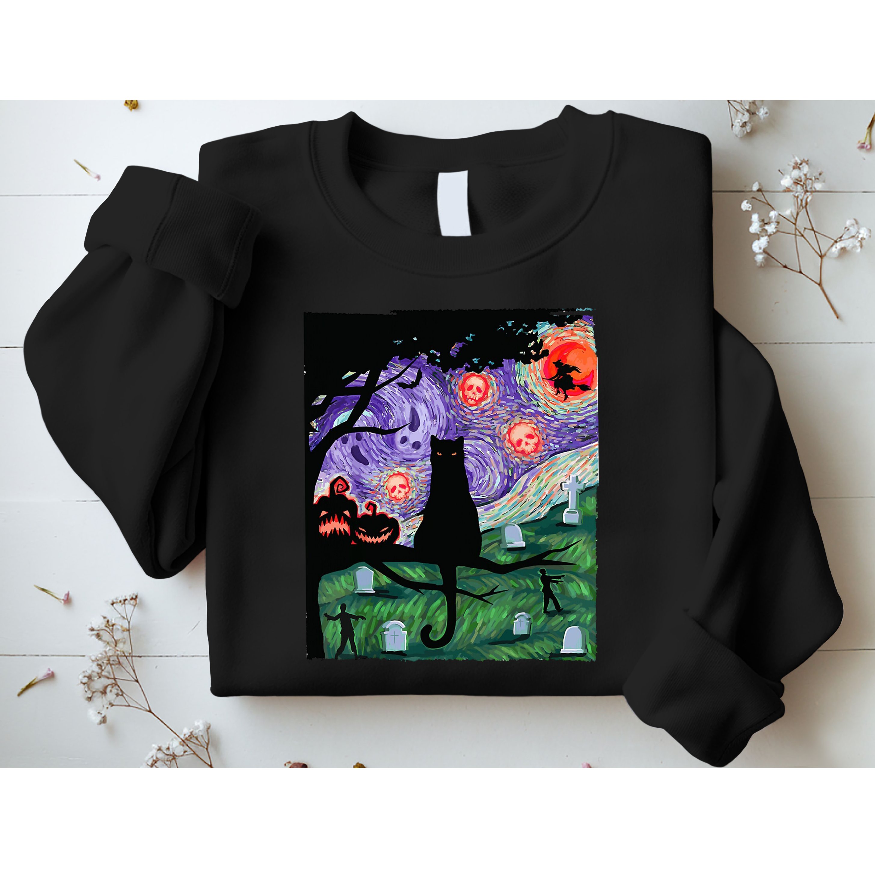 Spooky Cat Art Painting Halloween Sweatshirt