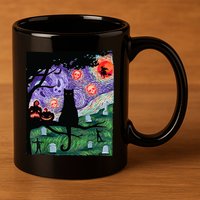 Spooky Cat Art Painting Halloween 11oz C Handle Ceramic Mug