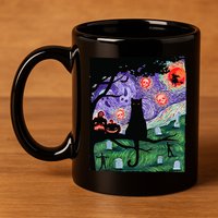 Spooky Cat Art Painting Halloween 11oz C Handle Ceramic Mug