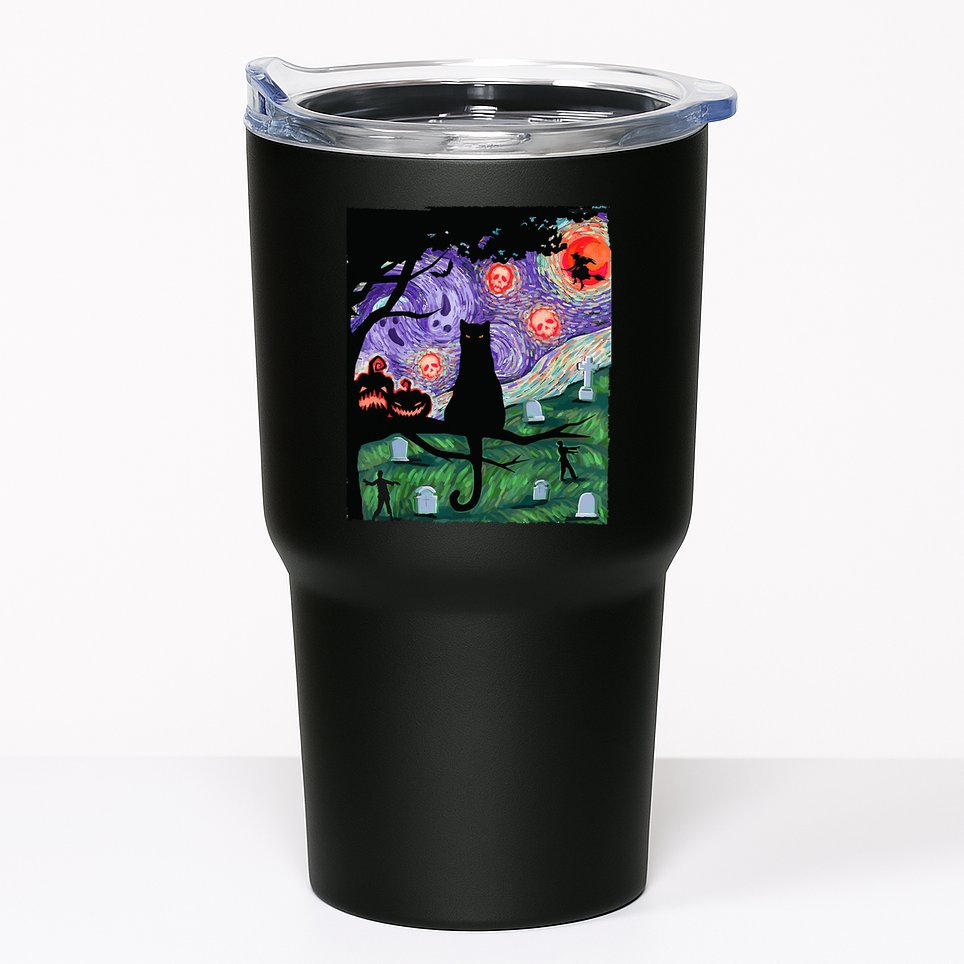 Spooky Cat Art Painting Halloween Tumbler