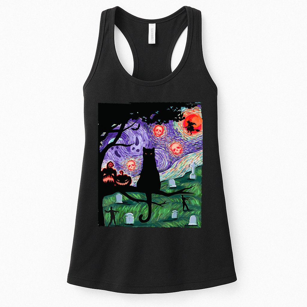 Spooky Cat Art Painting Halloween Womens Tank Top