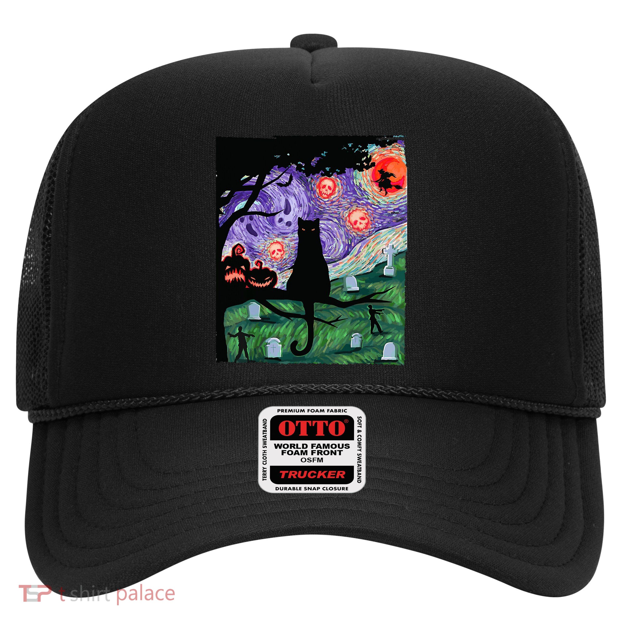 Spooky Cat Art Painting Halloween Trucker Hat