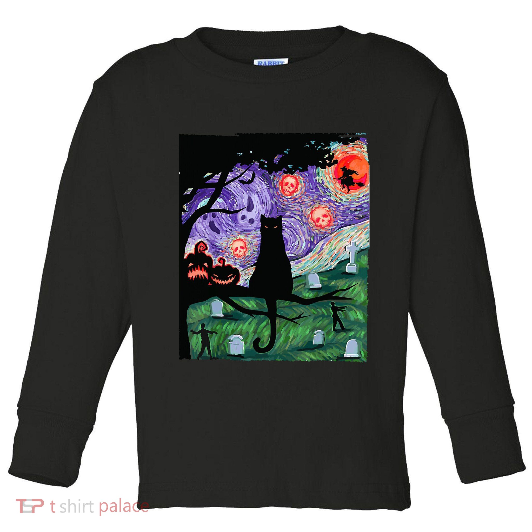 Spooky Cat Art Painting Halloween Toddler Long Sleeve Shirt