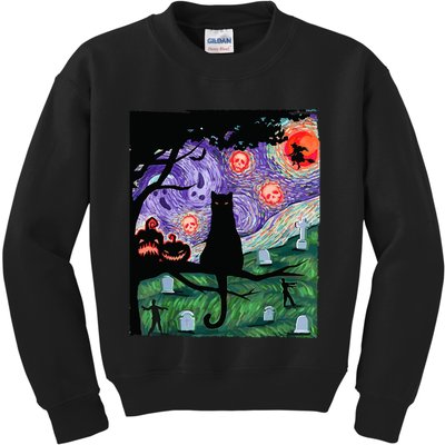 Spooky Cat Art Painting Halloween Kids Sweatshirt