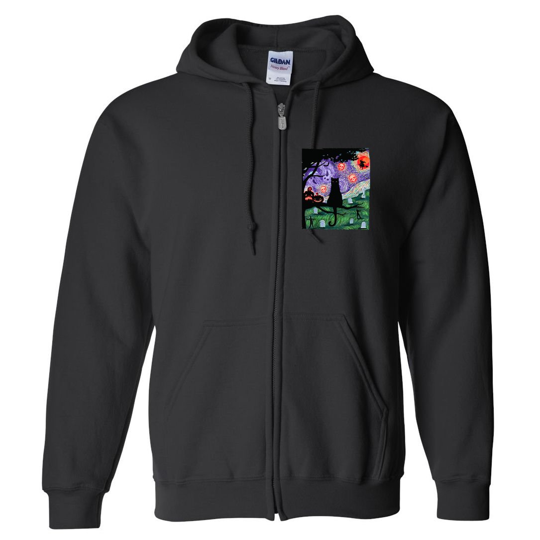 Spooky Cat Art Painting Halloween Full Zip Hoodie