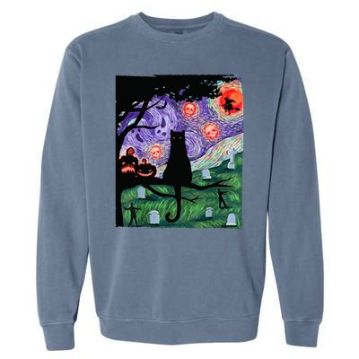 Spooky Cat Art Painting Halloween Garment-Dyed Sweatshirt