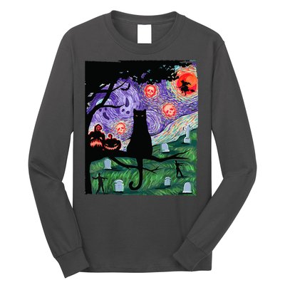 Spooky Cat Art Painting Halloween Long Sleeve Shirt