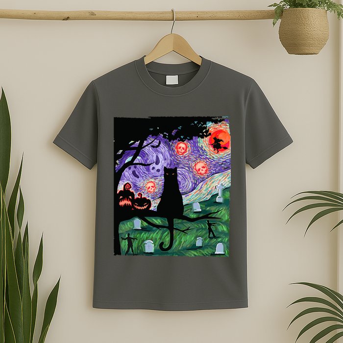 Spooky Cat Art Painting Halloween T-Shirt