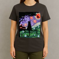 Spooky Cat Art Painting Halloween T-Shirt