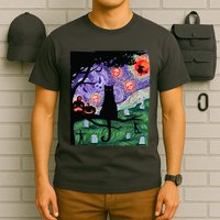 Spooky Cat Art Painting Halloween T-Shirt