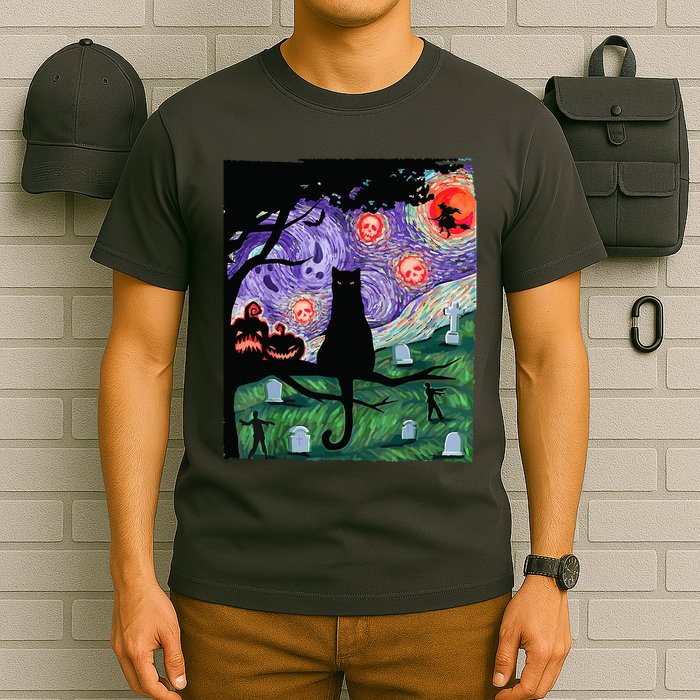 Spooky Cat Art Painting Halloween T-Shirt