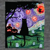 Spooky Cat Art Painting Halloween T-Shirt