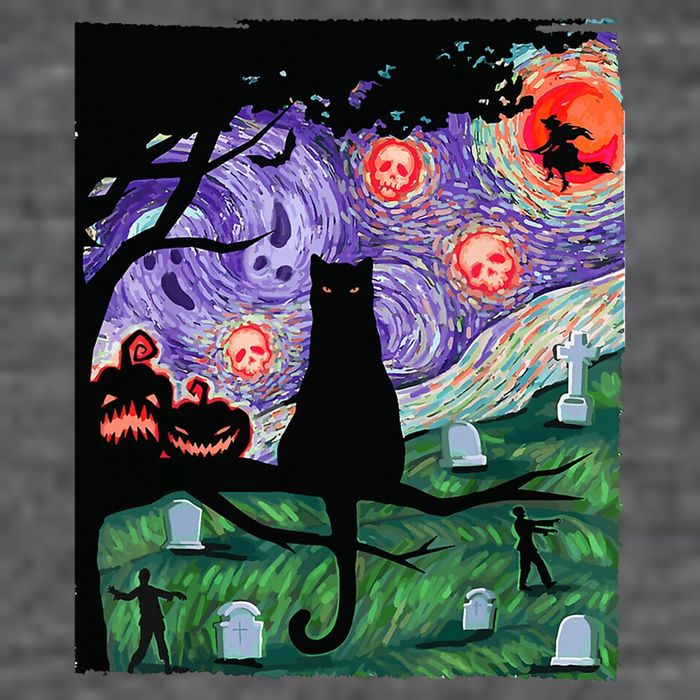 Spooky Cat Art Painting Halloween T-Shirt