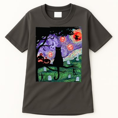 Spooky Cat Art Painting Halloween Tall T-Shirt