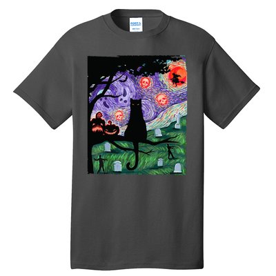 Spooky Cat Art Painting Halloween Tall T-Shirt