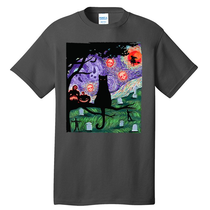 Spooky Cat Art Painting Halloween Tall T-Shirt