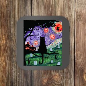 Spooky Cat Art Painting Halloween Coaster