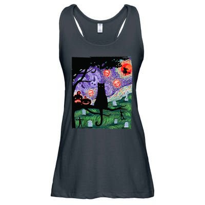 Spooky Cat Art Painting Halloween Ladies Essential Flowy Tank