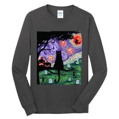 Spooky Cat Art Painting Halloween Tall Long Sleeve T-Shirt