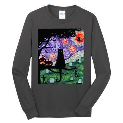 Spooky Cat Art Painting Halloween Tall Long Sleeve T-Shirt