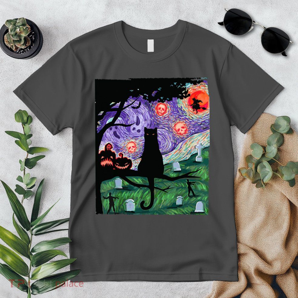 Spooky Cat Art Painting Halloween Premium T-Shirt