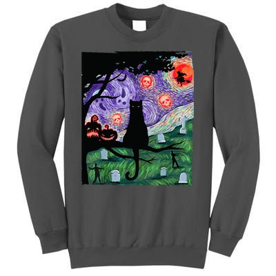 Spooky Cat Art Painting Halloween Tall Sweatshirt