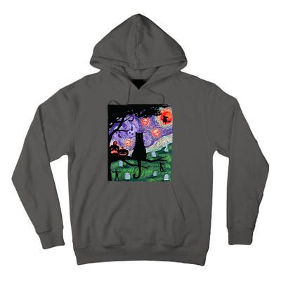 Spooky Cat Art Painting Halloween Tall Hoodie