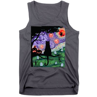 Spooky Cat Art Painting Halloween Tank Top