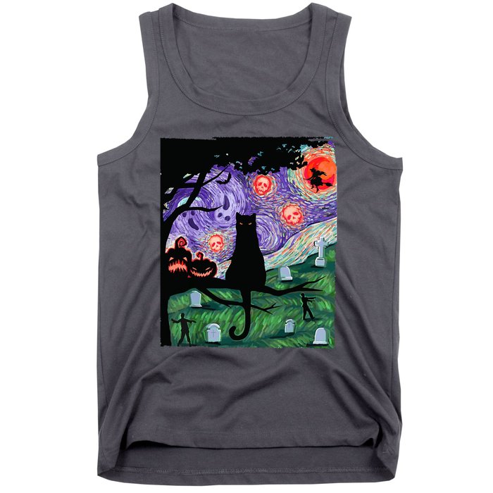 Spooky Cat Art Painting Halloween Tank Top