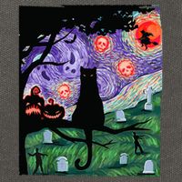 Spooky Cat Art Painting Halloween Cotton Canvas Backpack