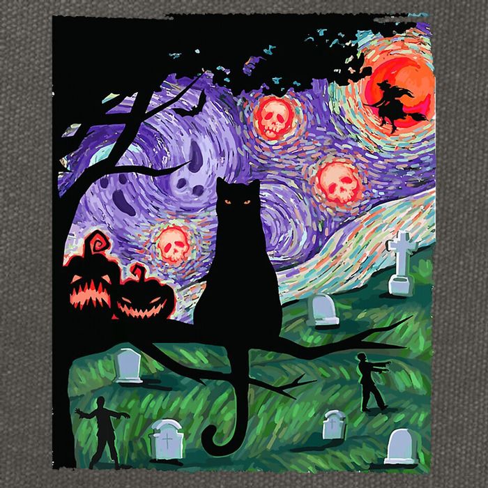 Spooky Cat Art Painting Halloween Cotton Canvas Backpack