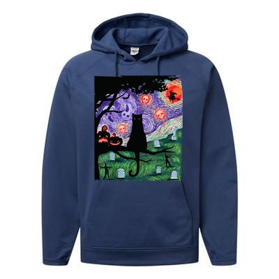 Spooky Cat Art Painting Halloween Performance Fleece Hoodie