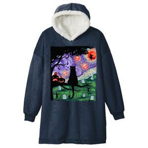 Spooky Cat Art Painting Halloween Hooded Wearable Blanket