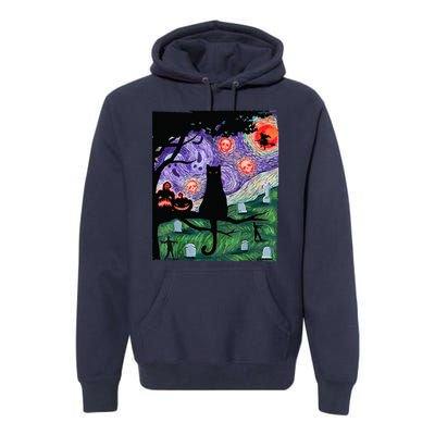 Spooky Cat Art Painting Halloween Premium Hoodie