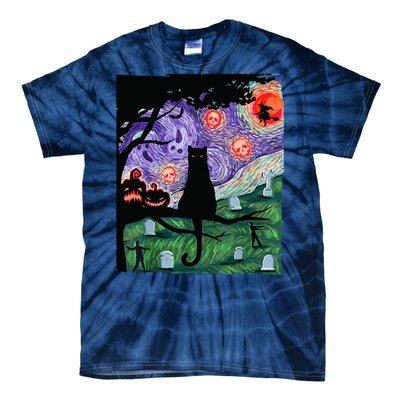 Spooky Cat Art Painting Halloween Tie-Dye T-Shirt