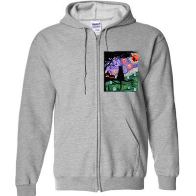 Spooky Cat Art Painting Halloween Full Zip Hoodie