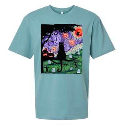 Spooky Cat Art Painting Halloween Sueded Cloud Jersey T-Shirt