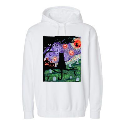 Spooky Cat Art Painting Halloween Garment-Dyed Fleece Hoodie