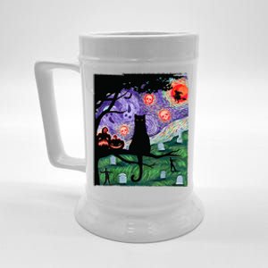 Spooky Cat Art Painting Halloween Beer Stein