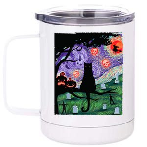 Spooky Cat Art Painting Halloween 12 oz Stainless Steel Tumbler Cup