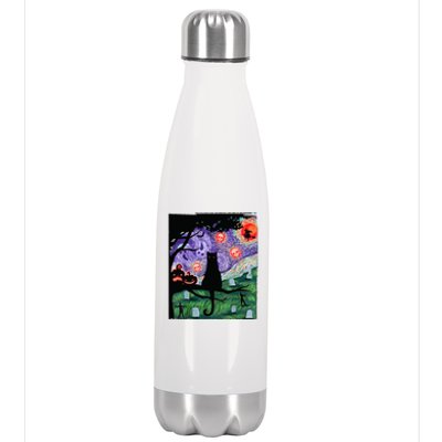 Spooky Cat Art Painting Halloween Stainless Steel Insulated Water Bottle