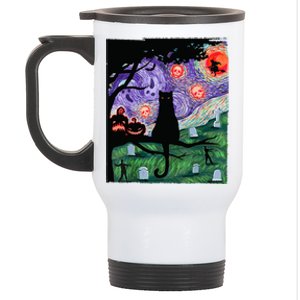 Spooky Cat Art Painting Halloween Stainless Steel Travel Mug