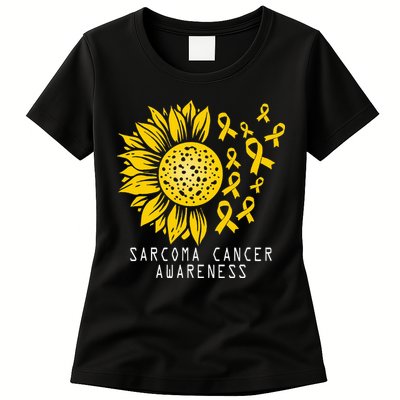 Sarcoma Cancer Awareness Sunflower Yellow Ribbon Sarcoma Womens T-Shirt