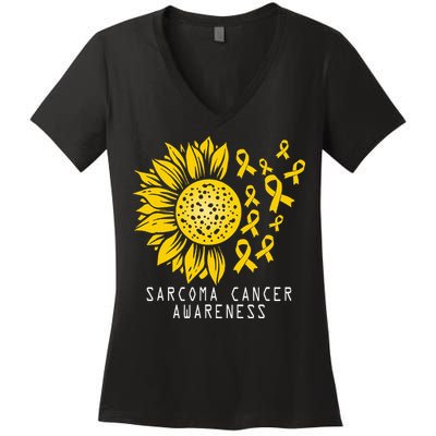 Sarcoma Cancer Awareness Sunflower Yellow Ribbon Sarcoma Women's V-Neck T-Shirt