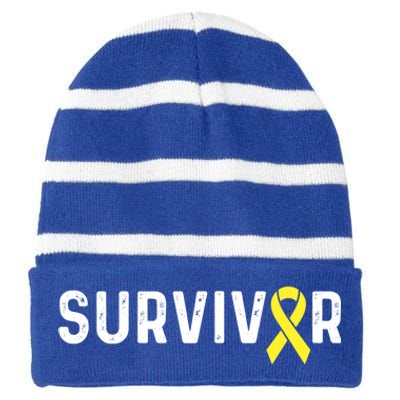 Sarcoma Cancer Awareness Yellow Ribbon Survivor Remission Gift Striped Beanie with Solid Band