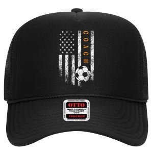 Soccer Coach American Flag Design Soccer Trainer Coaching High Crown Mesh Back Trucker Hat