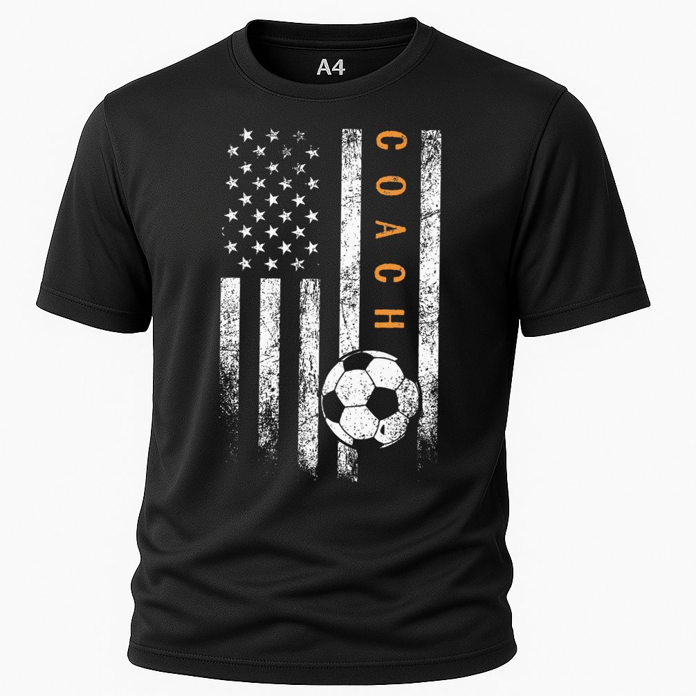 Soccer Coach American Flag Design Soccer Trainer Coaching Cooling Performance Crew T-Shirt